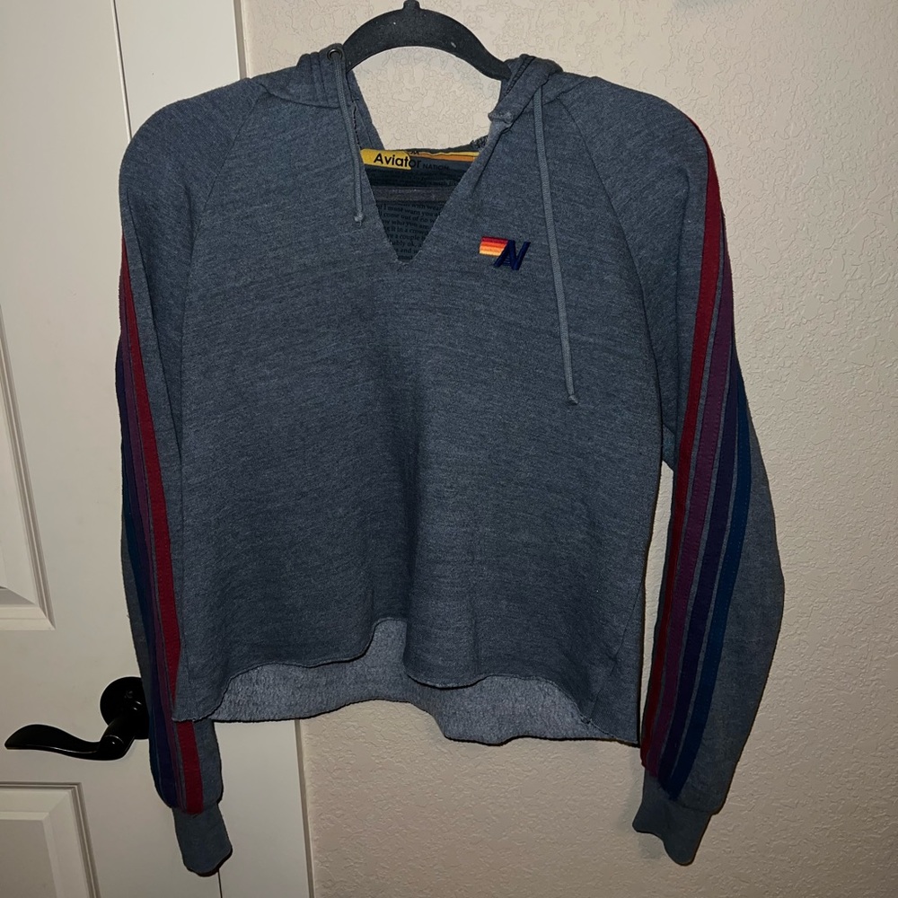 Aviator Nation cropped blue hoodie  Medium.
